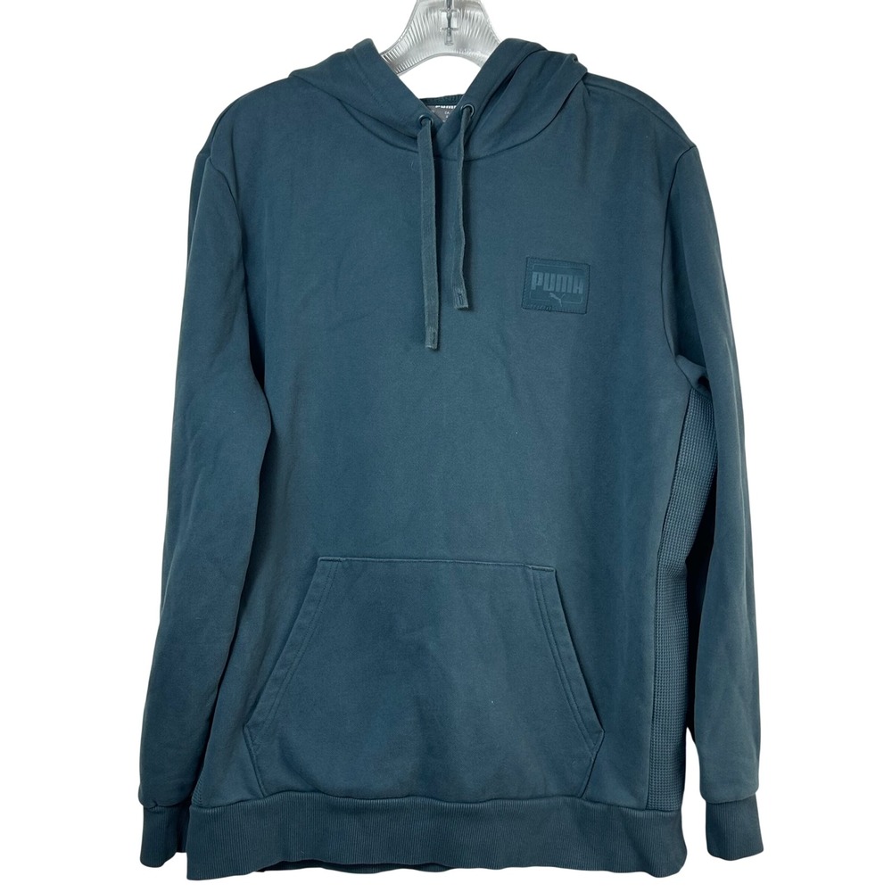 Puma Mens Teal Blue Pullover Hoodie Waffle Side Panels Size Large